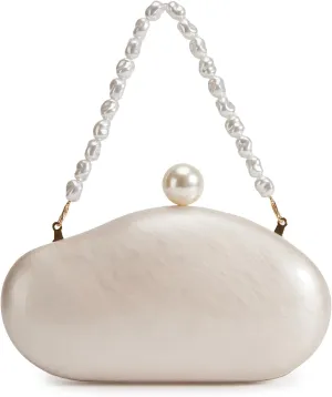 Huralona Acrylic Evening Clutch Purses for Women Shell Handbag Chic Clutch Bag With Baroque Irregular Pearl Chain Strap