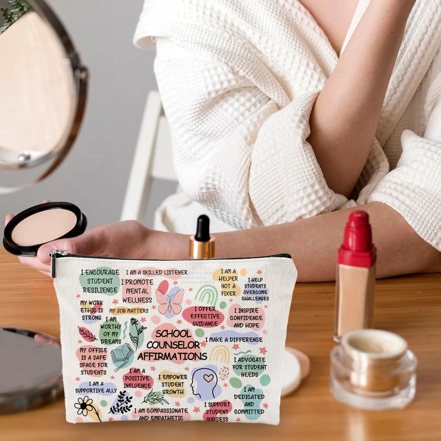 Inspirational Makeup Bag Zipper Pouch - Appreciation Gifts for School Counselor & Psychologist - Encouragement Gifts for Birthday