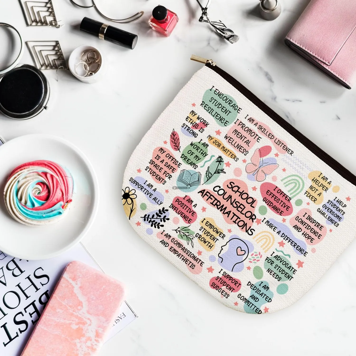 Inspirational Makeup Bag Zipper Pouch - Appreciation Gifts for School Counselor & Psychologist - Encouragement Gifts for Birthday
