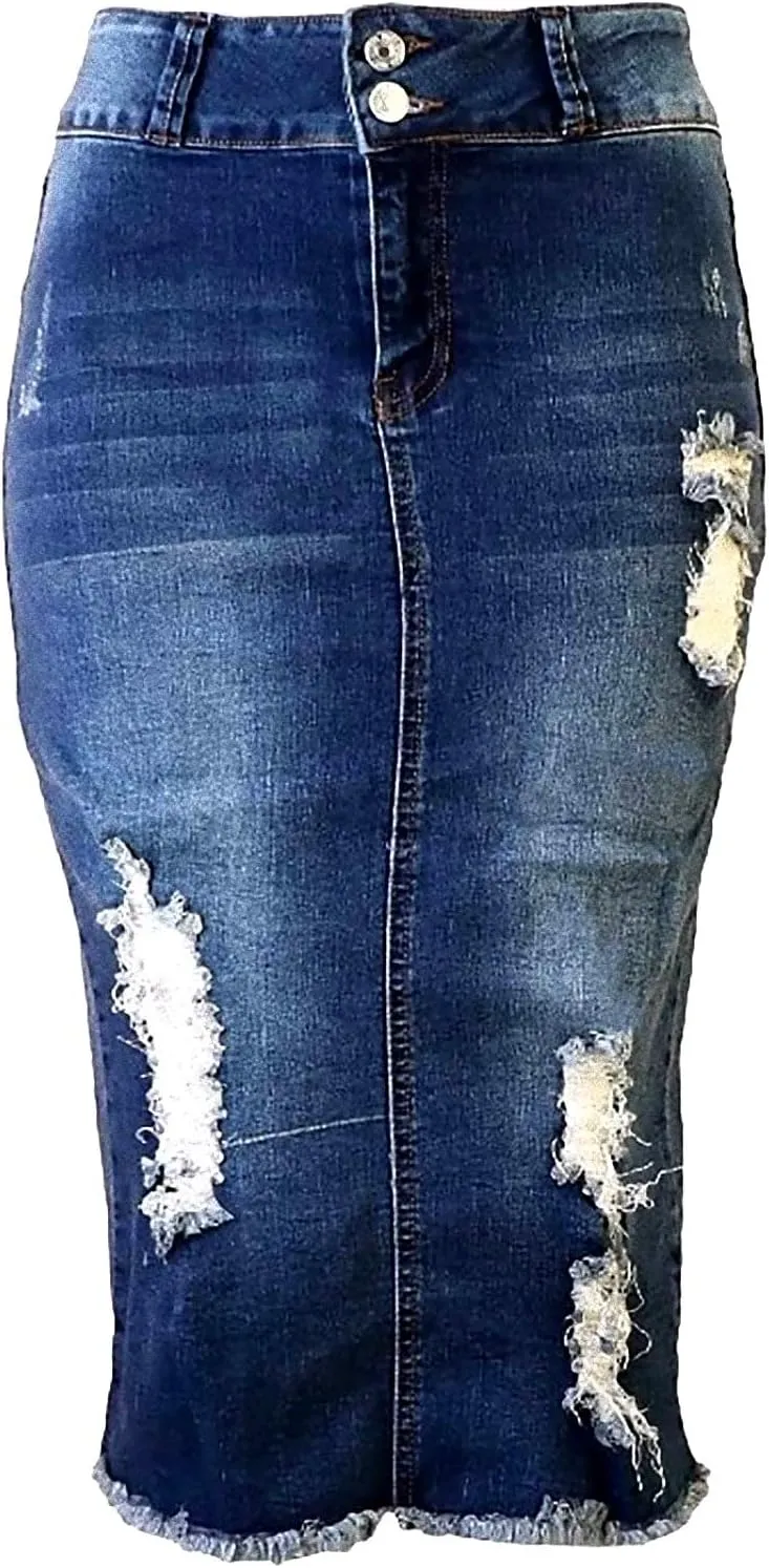Jack David Women's Plus Size Blue Wash Soft Curvy Stretch Denim Jeans Skirt 1X 2X 3X