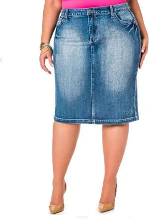 Jack David Women's Plus Size Blue Wash Soft Curvy Stretch Denim Jeans Skirt 1X 2X 3X