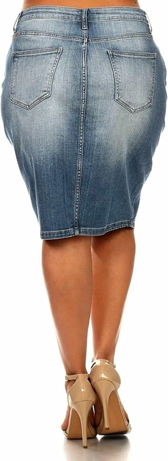Jack David Women's Plus Size Blue Wash Soft Curvy Stretch Denim Jeans Skirt 1X 2X 3X