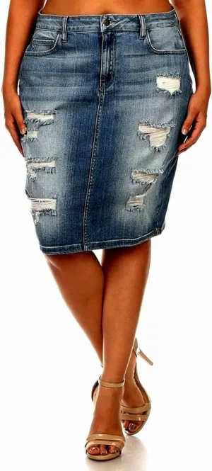 Jack David Women's Plus Size Blue Wash Soft Curvy Stretch Denim Jeans Skirt 1X 2X 3X