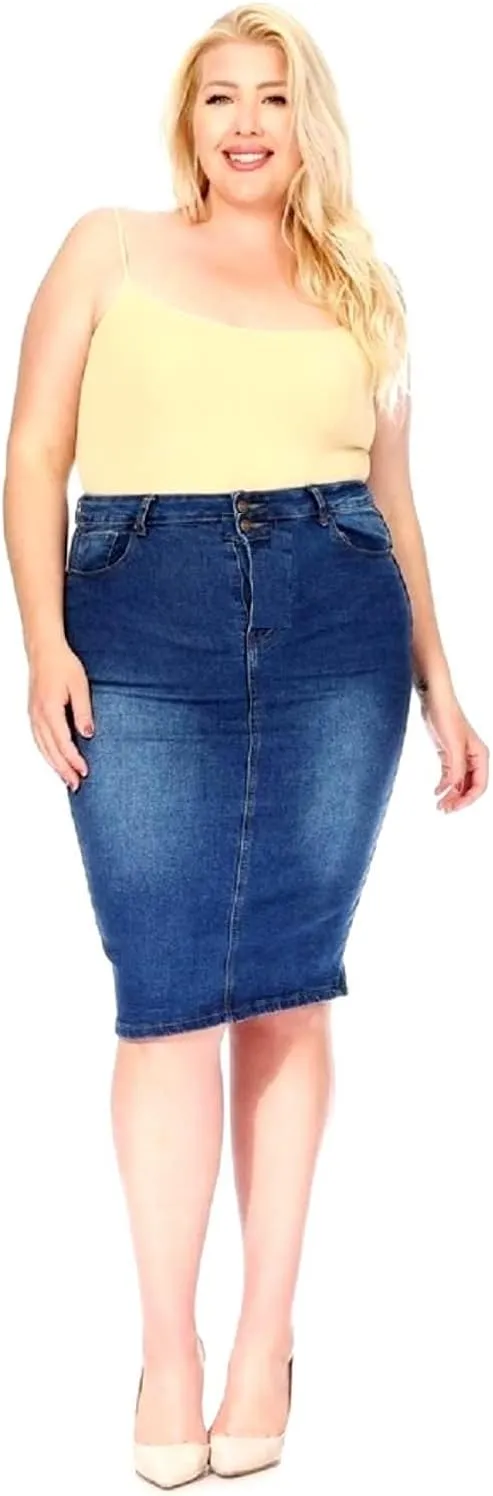 Jack David Women's Plus Size Blue Wash Soft Curvy Stretch Denim Jeans Skirt 1X 2X 3X