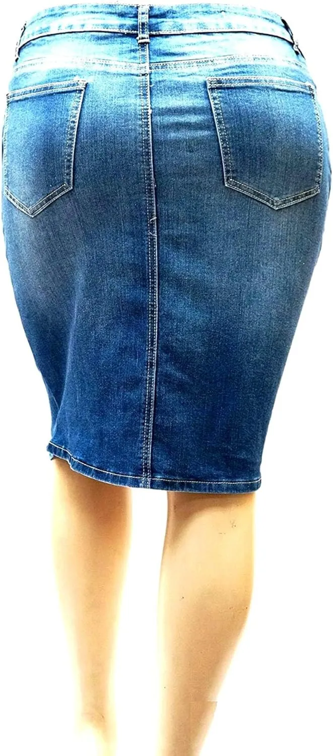 Jack David Women's Plus Size Blue Wash Soft Curvy Stretch Denim Jeans Skirt 1X 2X 3X