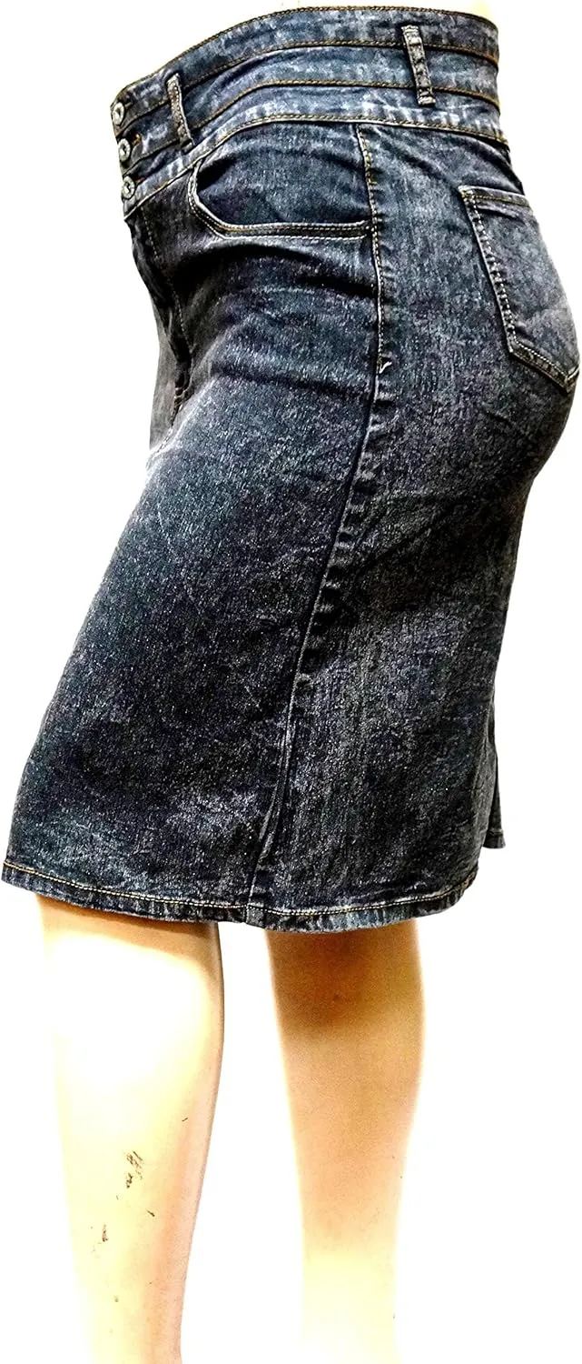 Jack David Women's Plus Size Blue Wash Soft Curvy Stretch Denim Jeans Skirt 1X 2X 3X
