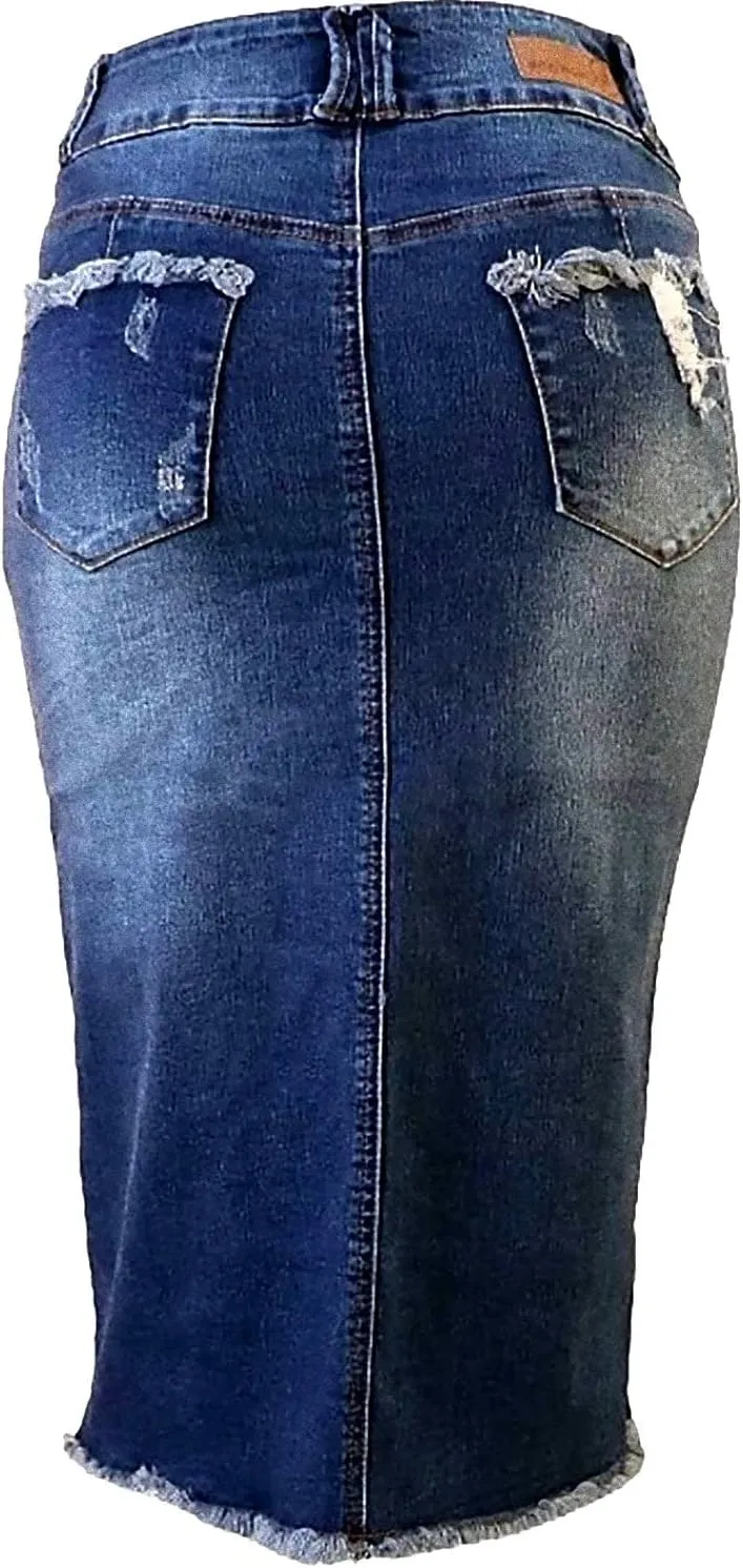 Jack David Women's Plus Size Blue Wash Soft Curvy Stretch Denim Jeans Skirt 1X 2X 3X