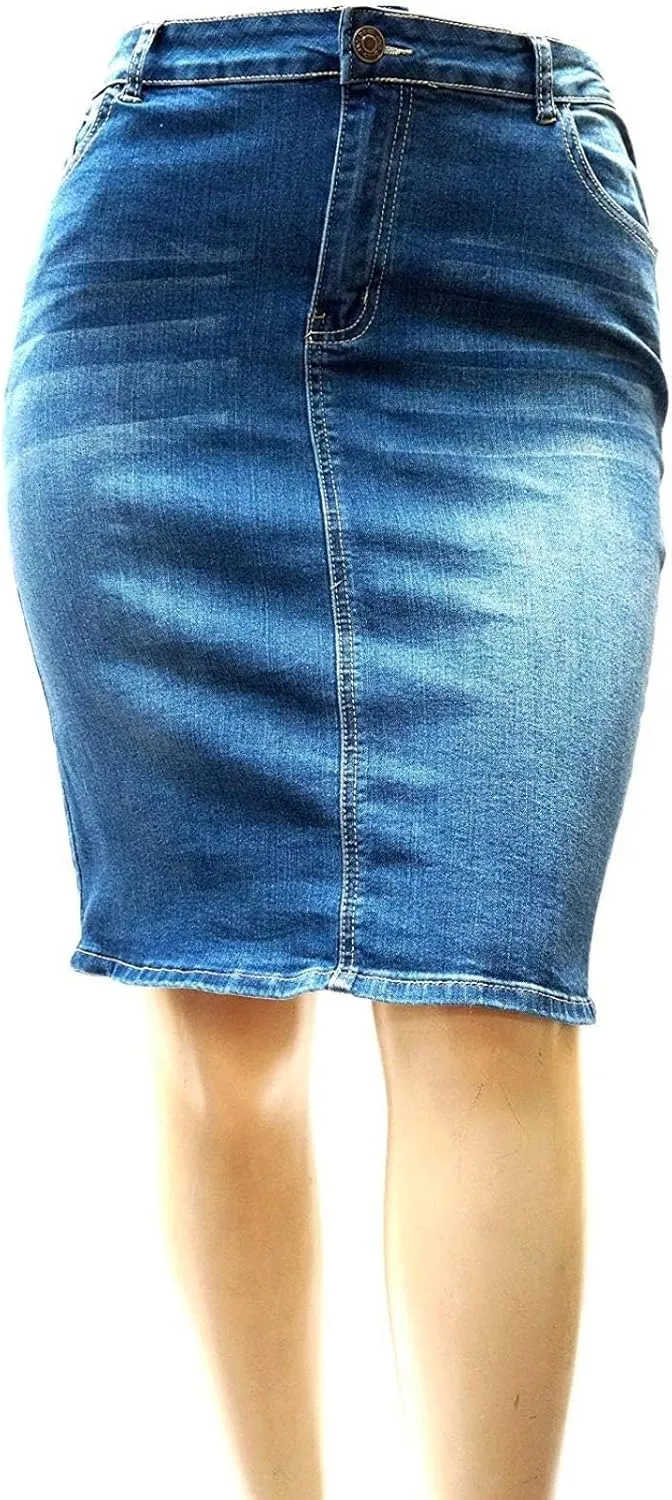 Jack David Women's Plus Size Blue Wash Soft Curvy Stretch Denim Jeans Skirt 1X 2X 3X