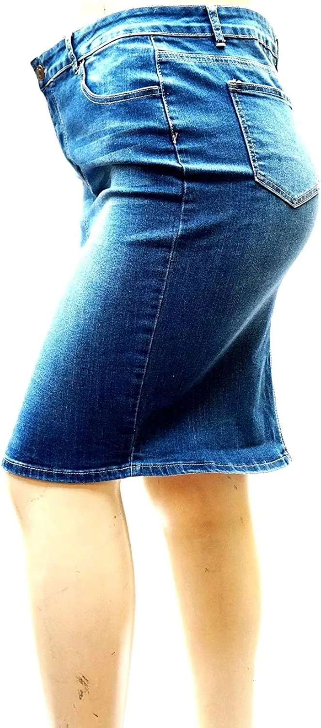 Jack David Women's Plus Size Blue Wash Soft Curvy Stretch Denim Jeans Skirt 1X 2X 3X