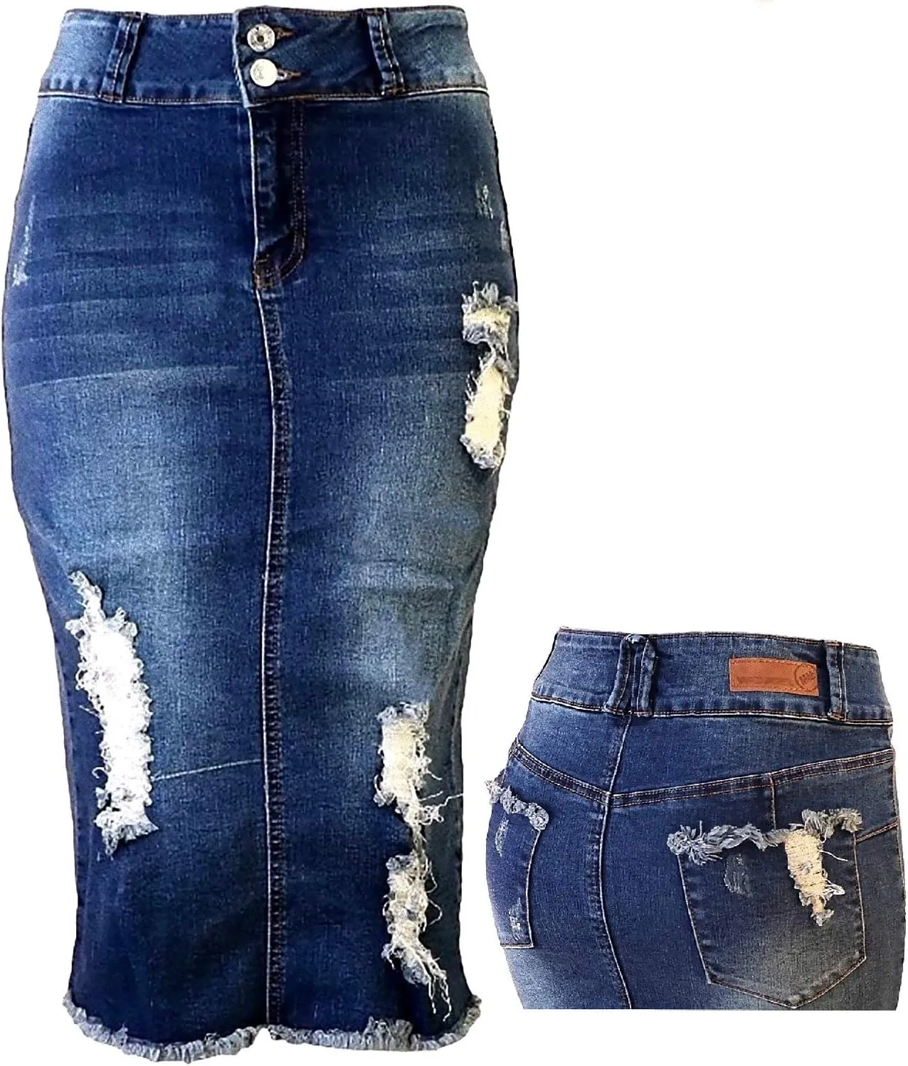 Jack David Women's Plus Size Blue Wash Soft Curvy Stretch Denim Jeans Skirt 1X 2X 3X