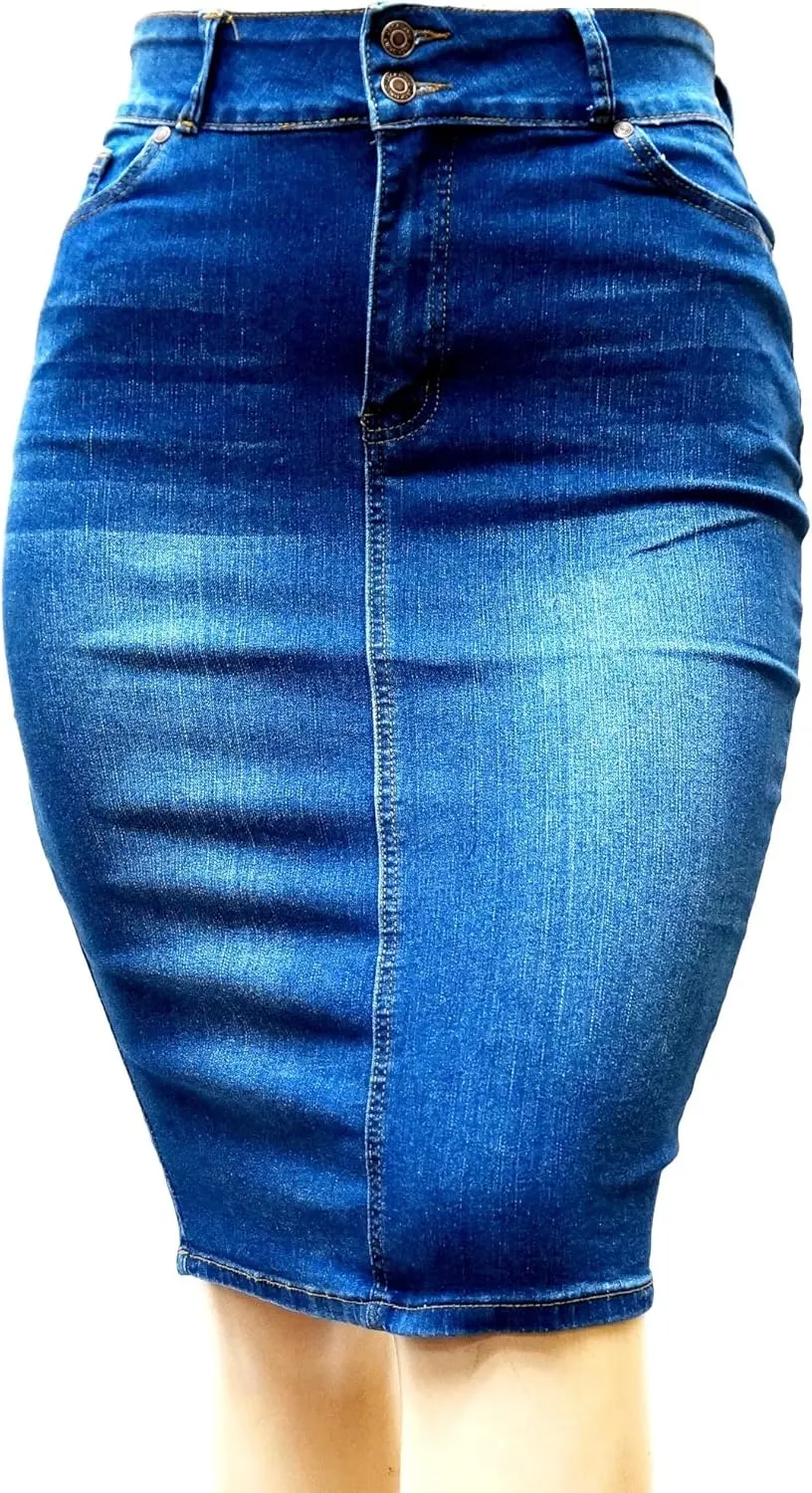 Jack David Women's Plus Size Blue Wash Soft Curvy Stretch Denim Jeans Skirt 1X 2X 3X