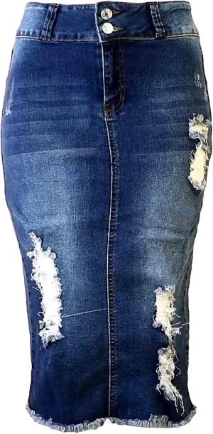 Jack David Women's Plus Size Blue Wash Soft Curvy Stretch Denim Jeans Skirt 1X 2X 3X