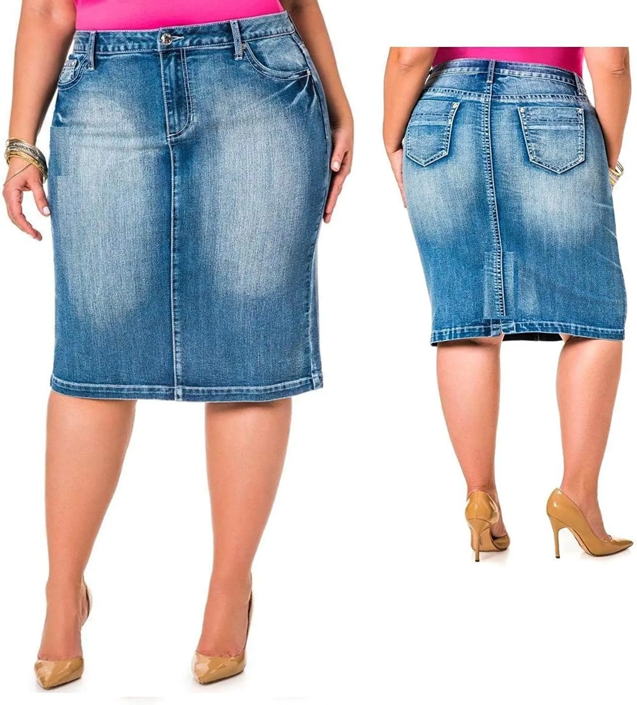 Jack David Women's Plus Size Blue Wash Soft Curvy Stretch Denim Jeans Skirt 1X 2X 3X