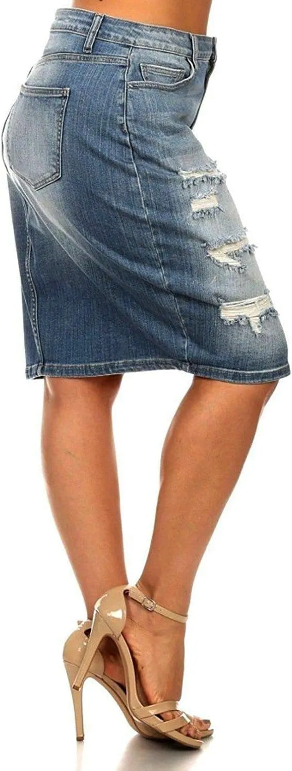 Jack David Women's Plus Size Blue Wash Soft Curvy Stretch Denim Jeans Skirt 1X 2X 3X