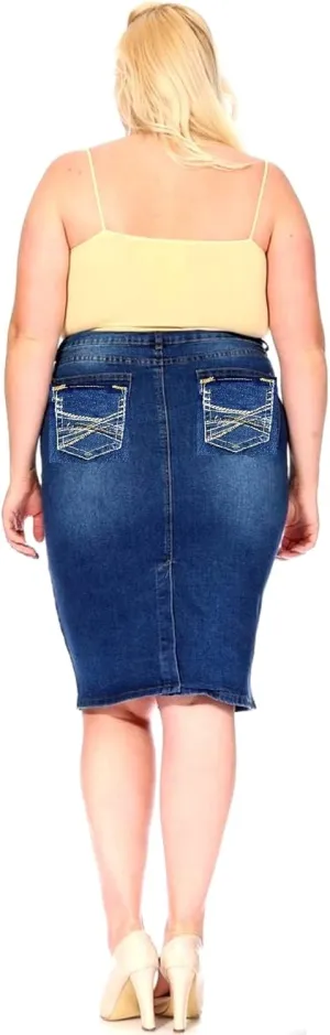 Jack David Women's Plus Size Blue Wash Soft Curvy Stretch Denim Jeans Skirt 1X 2X 3X