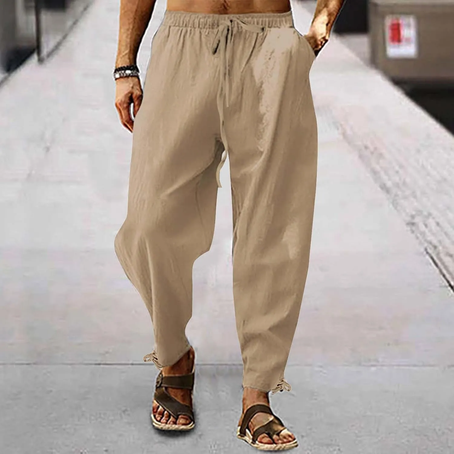 Japanese Pants Men Casual Baggy Anime Print Joggers Sweatpants Elastic Drawstring Tapered Boho Hippie Harem Pants