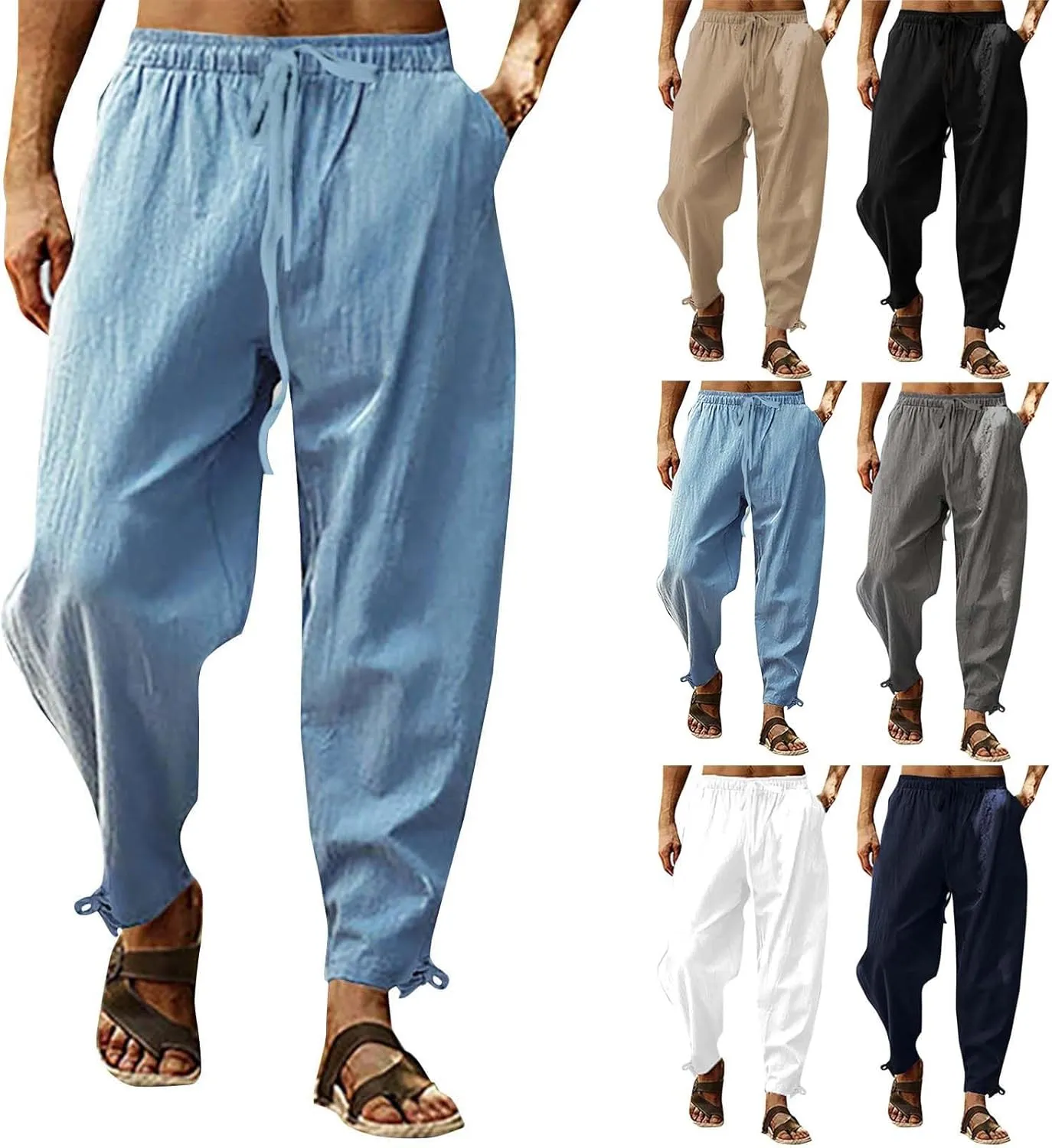Japanese Pants Men Casual Baggy Anime Print Joggers Sweatpants Elastic Drawstring Tapered Boho Hippie Harem Pants
