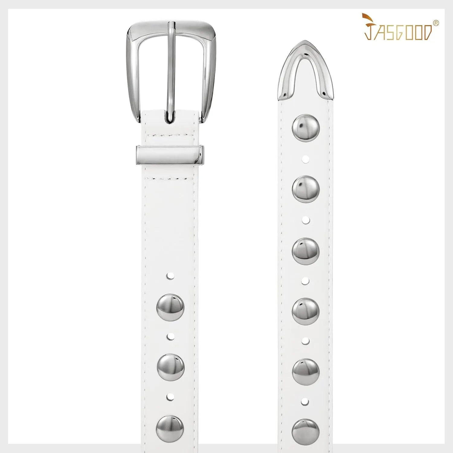 JASGOOD Women Leather Belt Fashion Studded Belt Ladies Punk Belt Vintage Leather Belt for Jeans Dress
