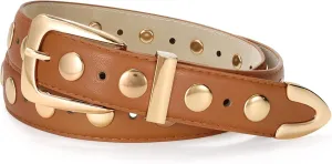 JASGOOD Women Leather Belt Fashion Studded Belt Ladies Punk Belt Vintage Leather Belt for Jeans Dress
