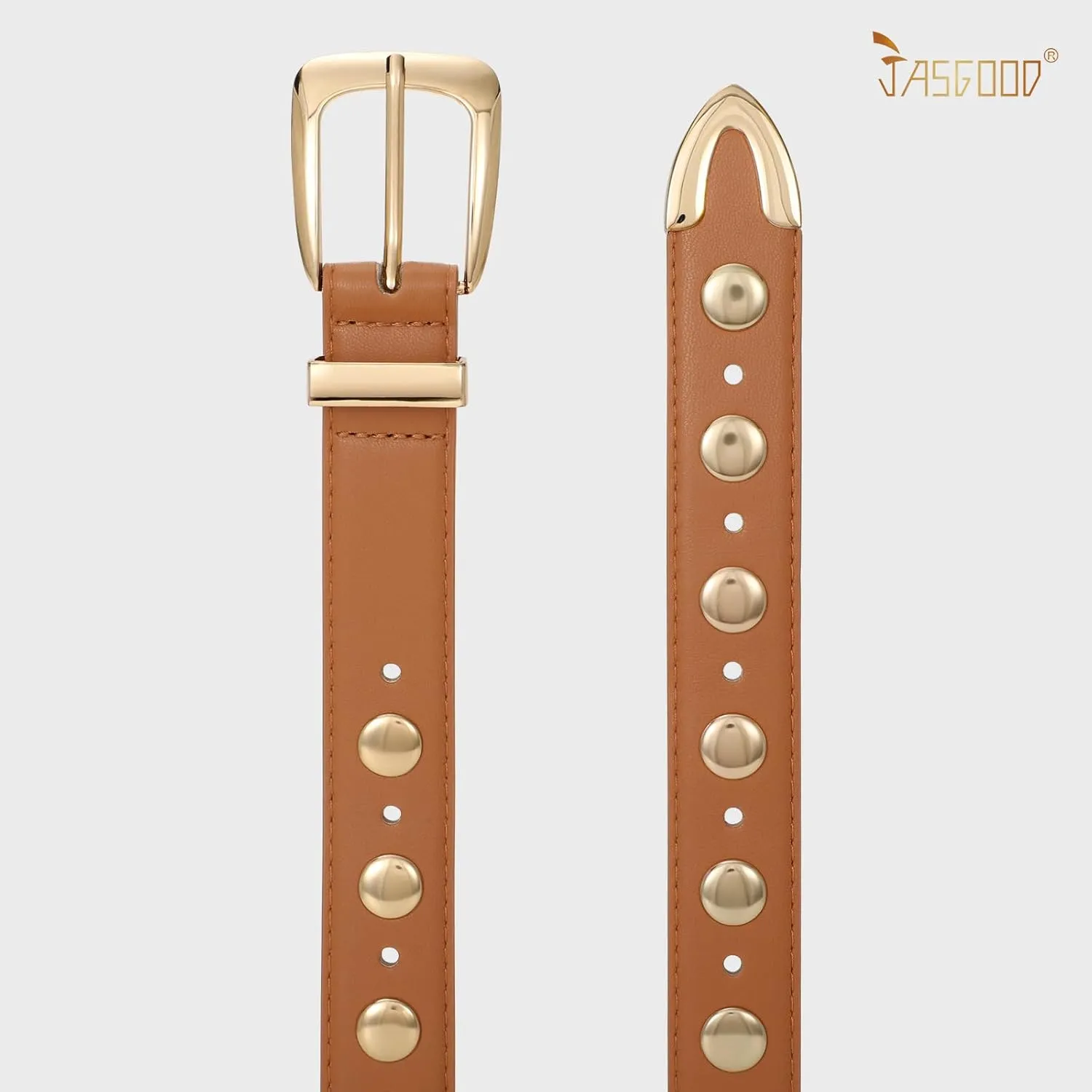 JASGOOD Women Leather Belt Fashion Studded Belt Ladies Punk Belt Vintage Leather Belt for Jeans Dress
