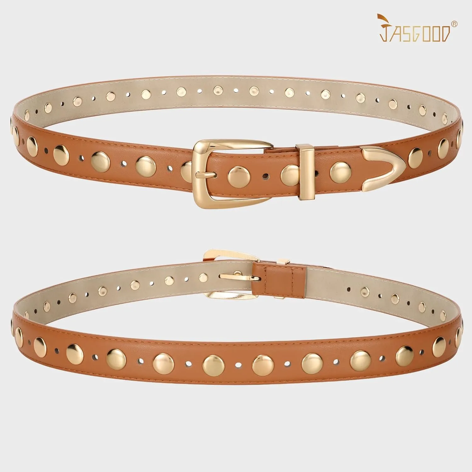 JASGOOD Women Leather Belt Fashion Studded Belt Ladies Punk Belt Vintage Leather Belt for Jeans Dress