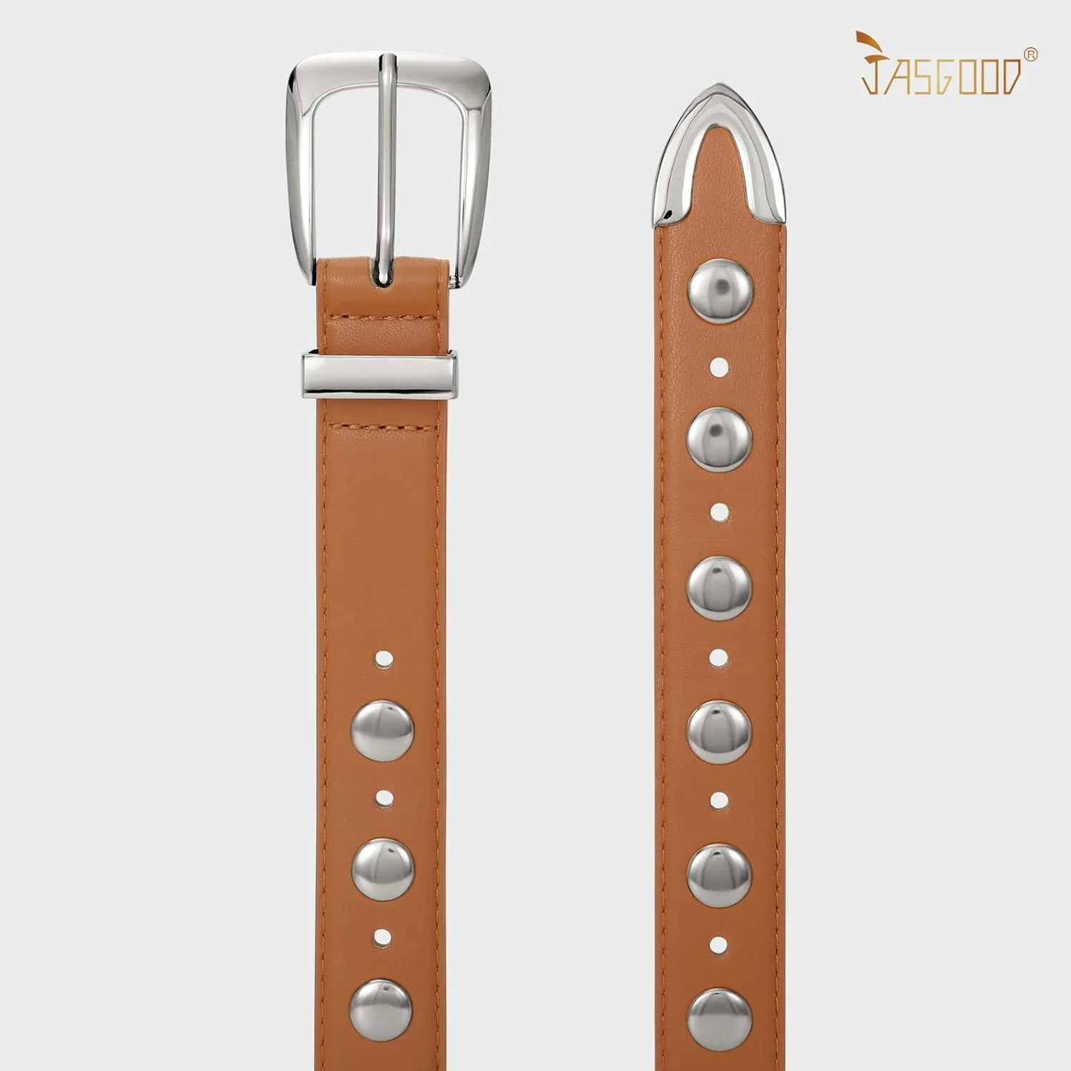 JASGOOD Women Leather Belt Fashion Studded Belt Ladies Punk Belt Vintage Leather Belt for Jeans Dress