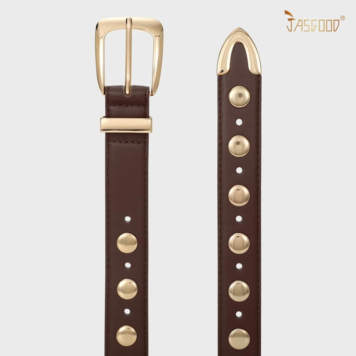 JASGOOD Women Leather Belt Fashion Studded Belt Ladies Punk Belt Vintage Leather Belt for Jeans Dress