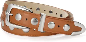 JASGOOD Women Leather Belt Fashion Studded Belt Ladies Punk Belt Vintage Leather Belt for Jeans Dress
