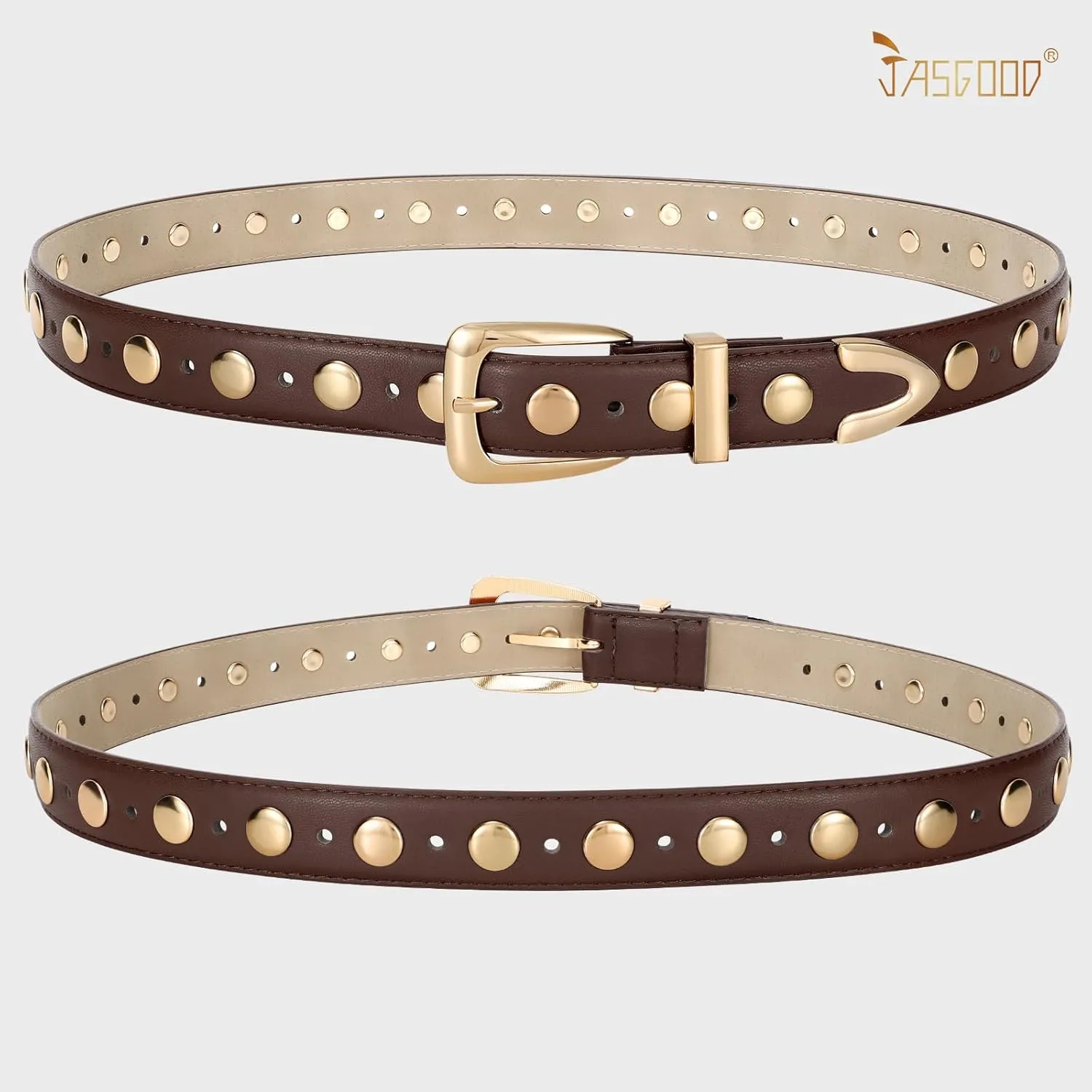 JASGOOD Women Leather Belt Fashion Studded Belt Ladies Punk Belt Vintage Leather Belt for Jeans Dress