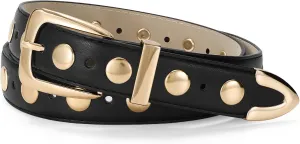 JASGOOD Women Leather Belt Fashion Studded Belt Ladies Punk Belt Vintage Leather Belt for Jeans Dress