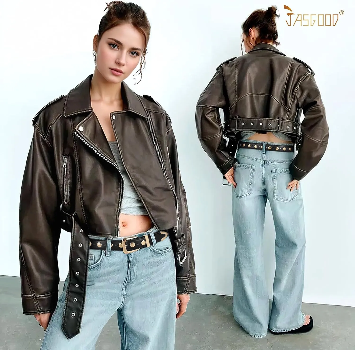 JASGOOD Women Leather Belt Fashion Studded Belt Ladies Punk Belt Vintage Leather Belt for Jeans Dress