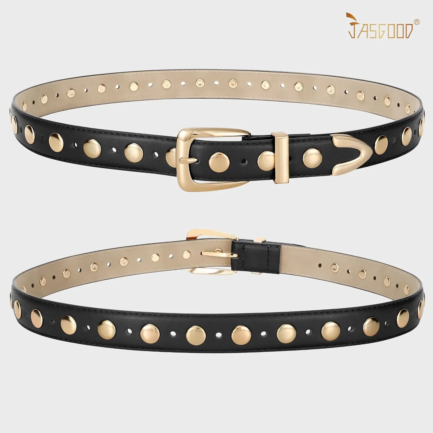 JASGOOD Women Leather Belt Fashion Studded Belt Ladies Punk Belt Vintage Leather Belt for Jeans Dress