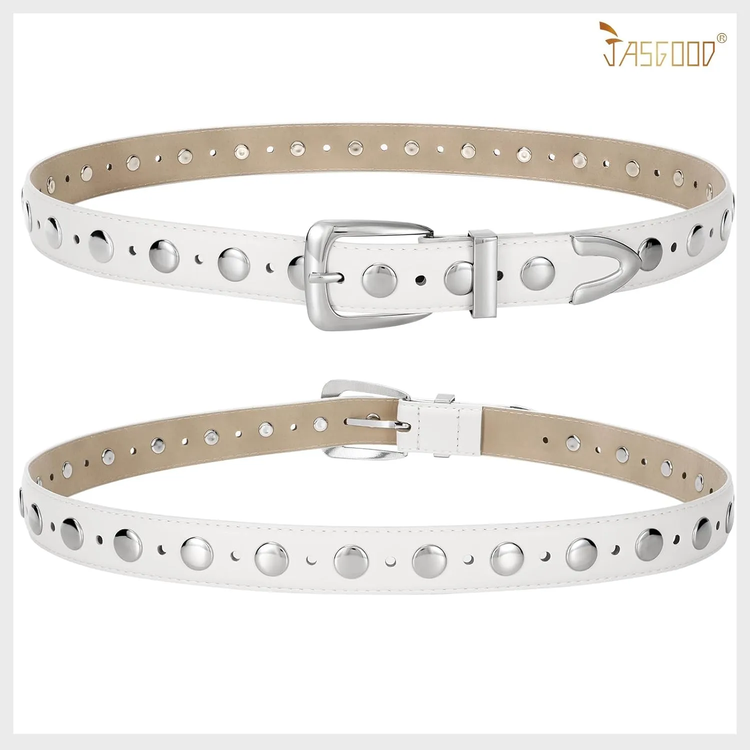 JASGOOD Women Leather Belt Fashion Studded Belt Ladies Punk Belt Vintage Leather Belt for Jeans Dress
