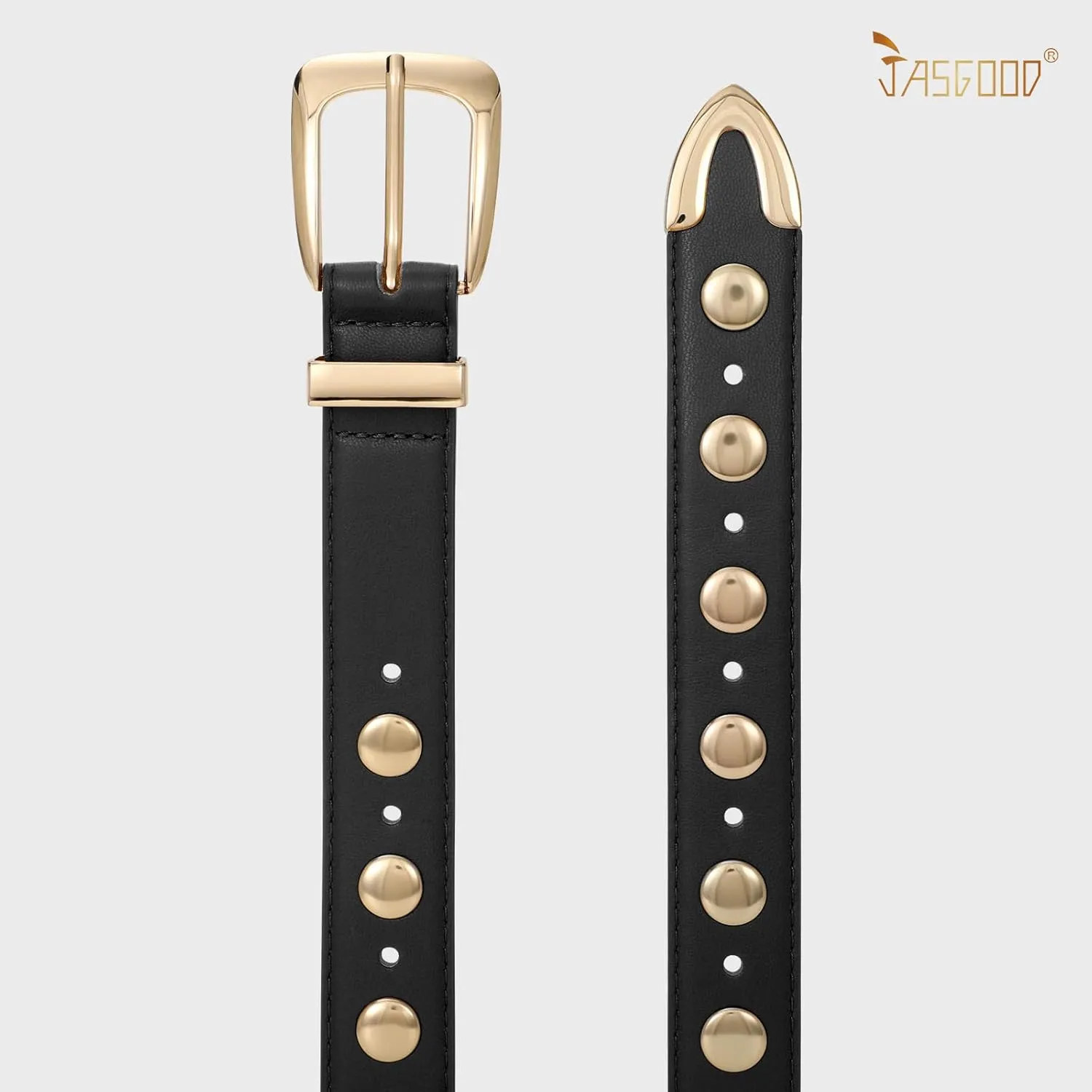 JASGOOD Women Leather Belt Fashion Studded Belt Ladies Punk Belt Vintage Leather Belt for Jeans Dress