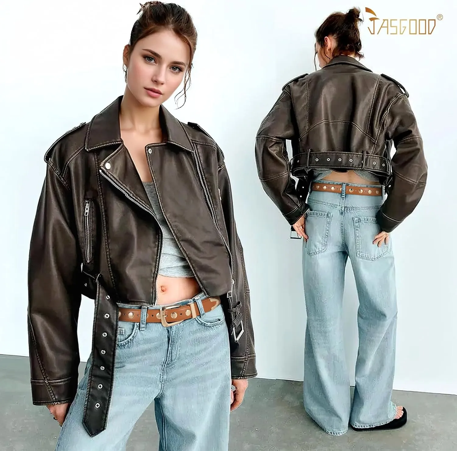 JASGOOD Women Leather Belt Fashion Studded Belt Ladies Punk Belt Vintage Leather Belt for Jeans Dress