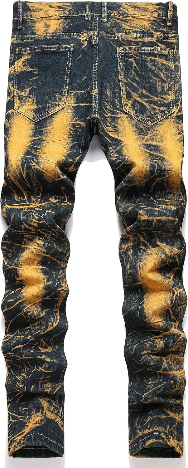 JE&NS Men's Ripped Jeans, Slim Fit Straight Leg, Denim Jeans Pants for Men