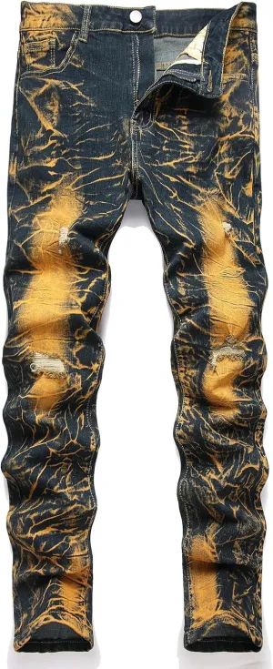 JE&NS Men's Ripped Jeans, Slim Fit Straight Leg, Denim Jeans Pants for Men