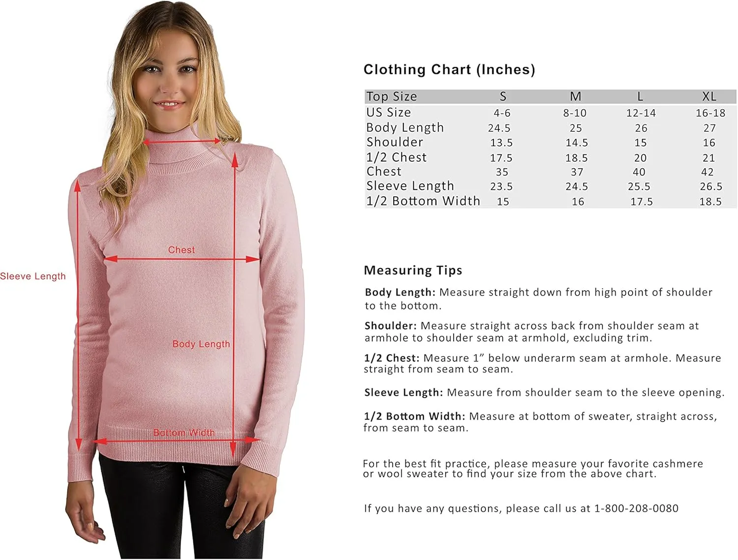 JENNIE LIU Women's 100% Pure Cashmere Long Sleeve Pullover Turtleneck Sweater