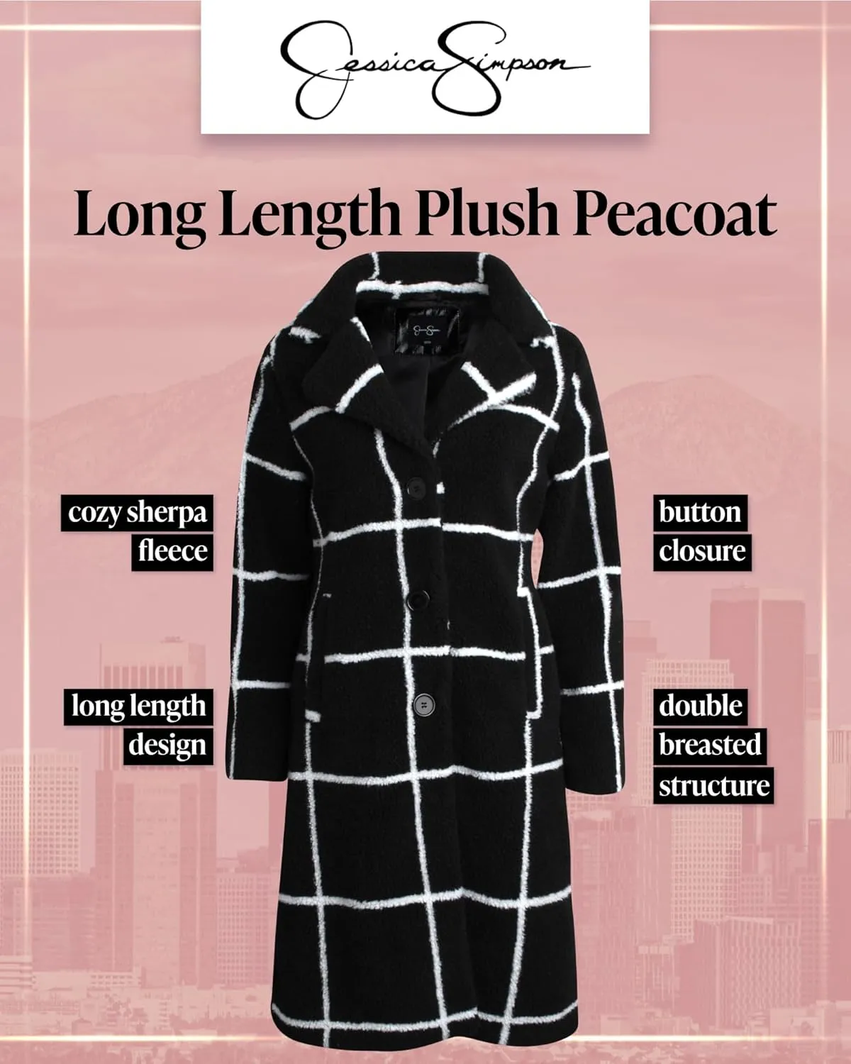 Jessica Simpson Women's Winter Coat - Full Length Single Breasted Sherpa Fleece Peacoat - Plush Teddy Coat for Women (S-XL)