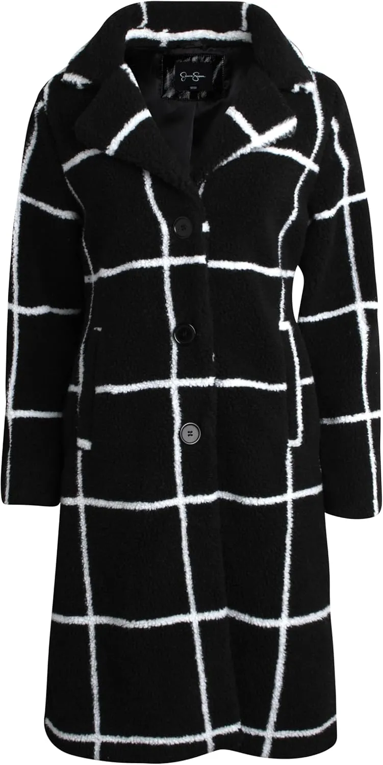 Jessica Simpson Women's Winter Coat - Full Length Single Breasted Sherpa Fleece Peacoat - Plush Teddy Coat for Women (S-XL)