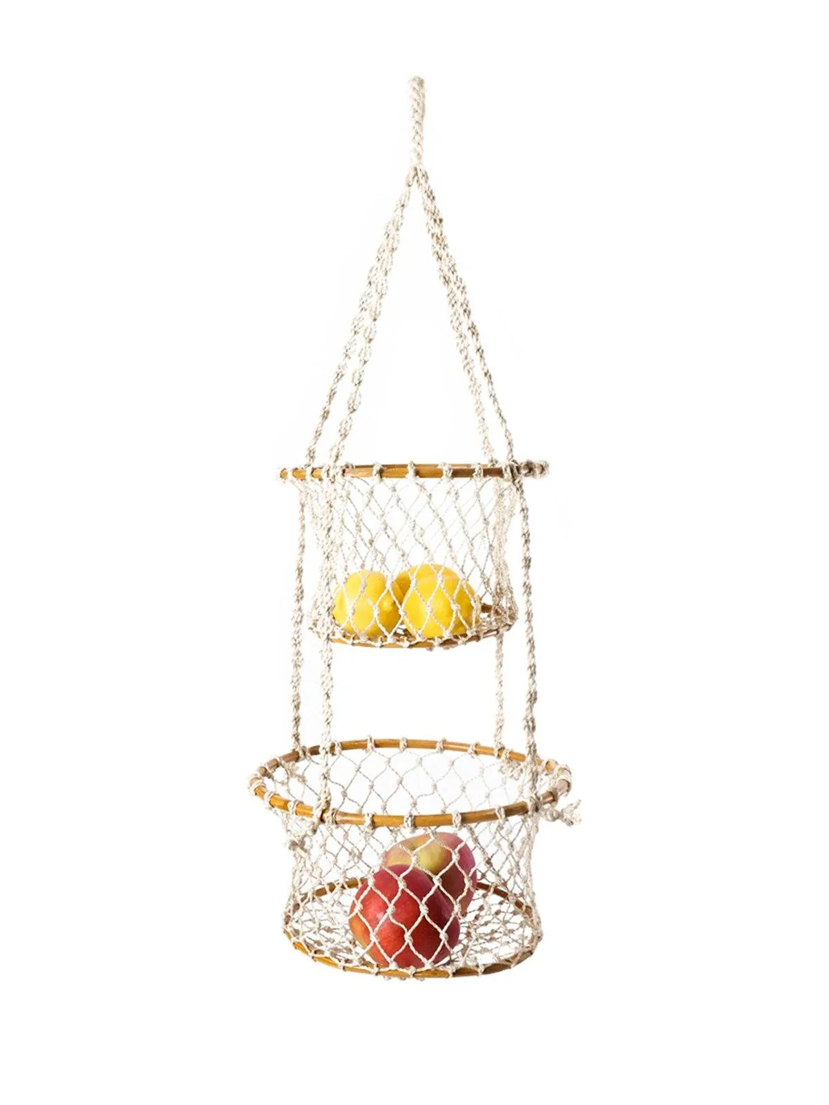 Jhuri Double Hanging Wood and Braided Jute Baskets