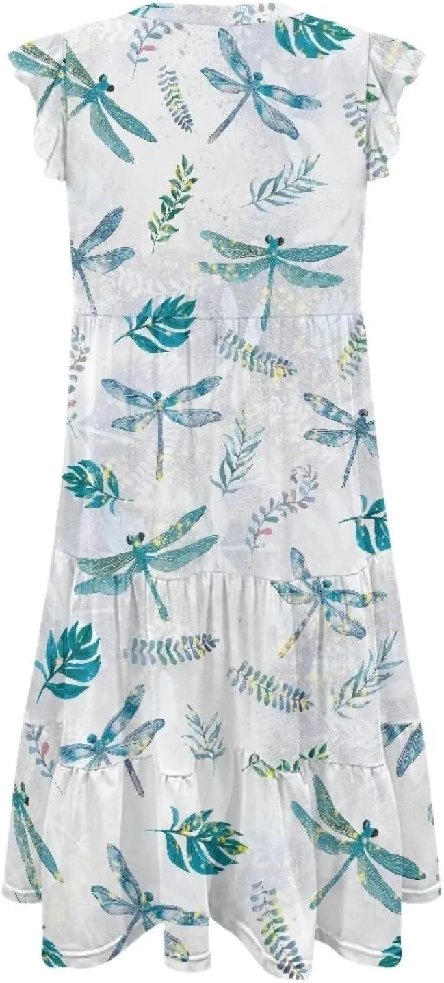Jndtueit Cute Animal Women's Casual Dresses Tiered Dress Summer Dresses Ruffle Sleeve V Neck Flowy Sundress with Pockets
