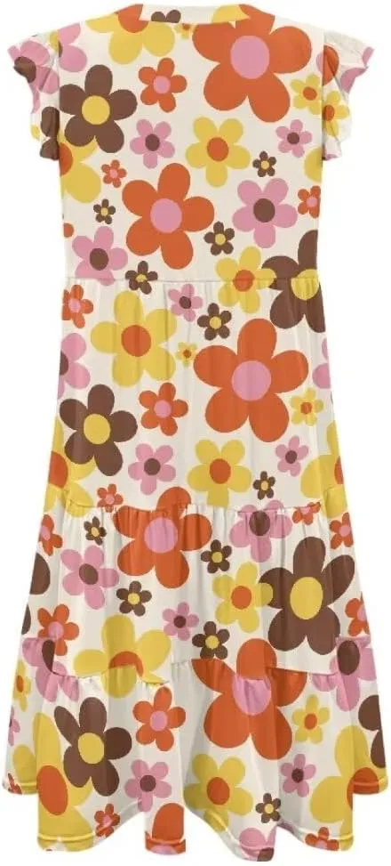Jndtueit Women's Casual Dresses V-Neck Ruffle Side Pockets Sundress Flowy Summer Tiered Swing Dress A Line Beach Dresses