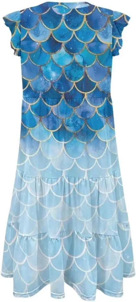 Jndtueit Women's Casual Dresses V-Neck Ruffle Side Pockets Sundress Flowy Summer Tiered Swing Dress A Line Beach Dresses