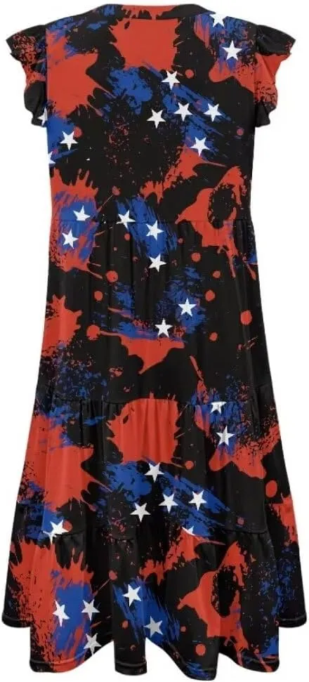 Jndtueit Women's Casual Dresses V-Neck Ruffle Side Pockets Sundress Flowy Summer Tiered Swing Dress A Line Beach Dresses