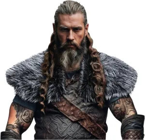Joukavor Viking Faux Fur Collar Fur Shoulder Wrap Shawl Viking Halloween Costume Men