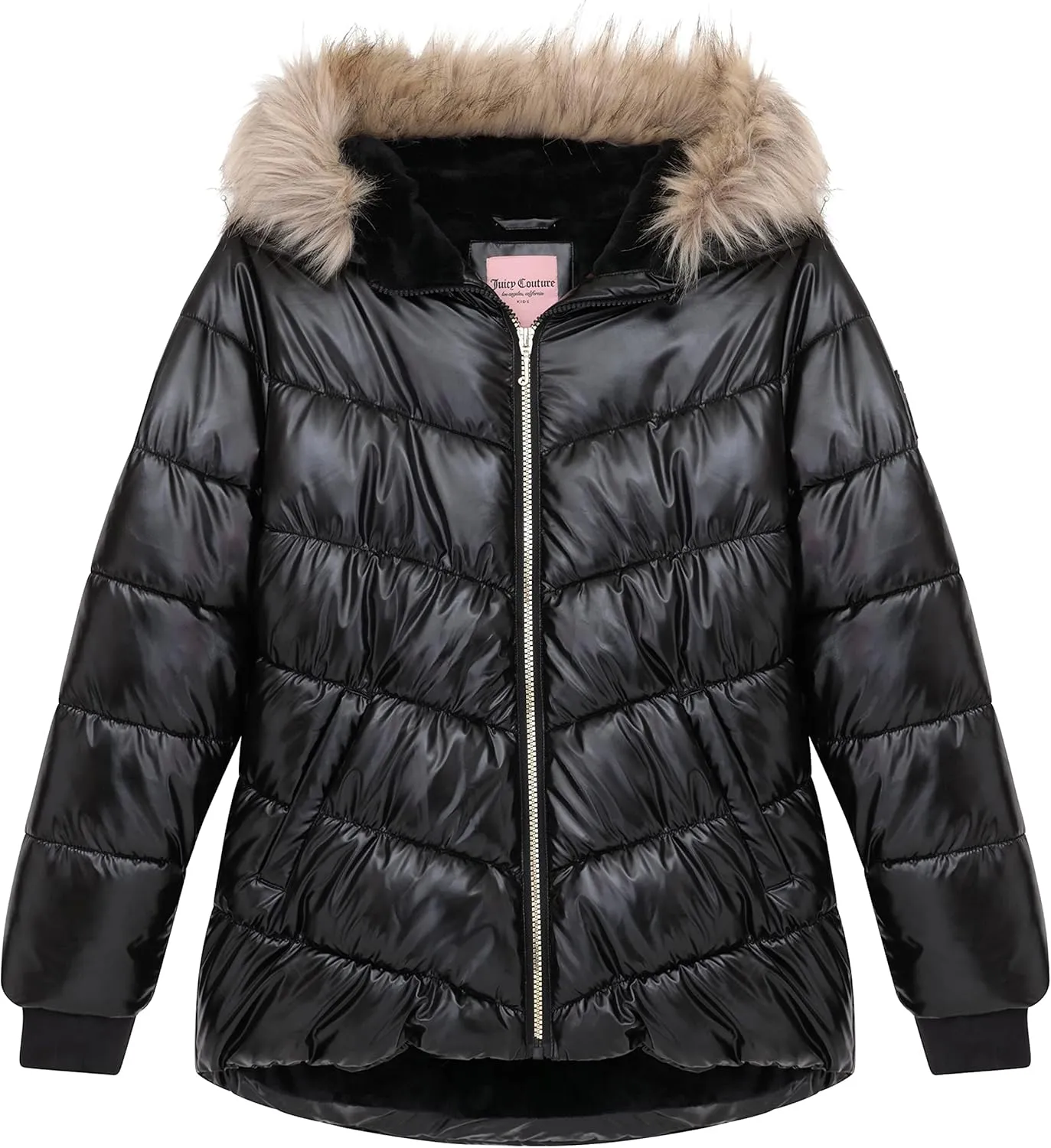 Juicy Couture Girls Coat, Faux Fur Hooded Winter Jacket, Warm Padded Parka Hoodie, Kids Heavyweight Winter Coat