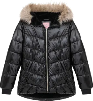 Juicy Couture Girls Coat, Faux Fur Hooded Winter Jacket, Warm Padded Parka Hoodie, Kids Heavyweight Winter Coat