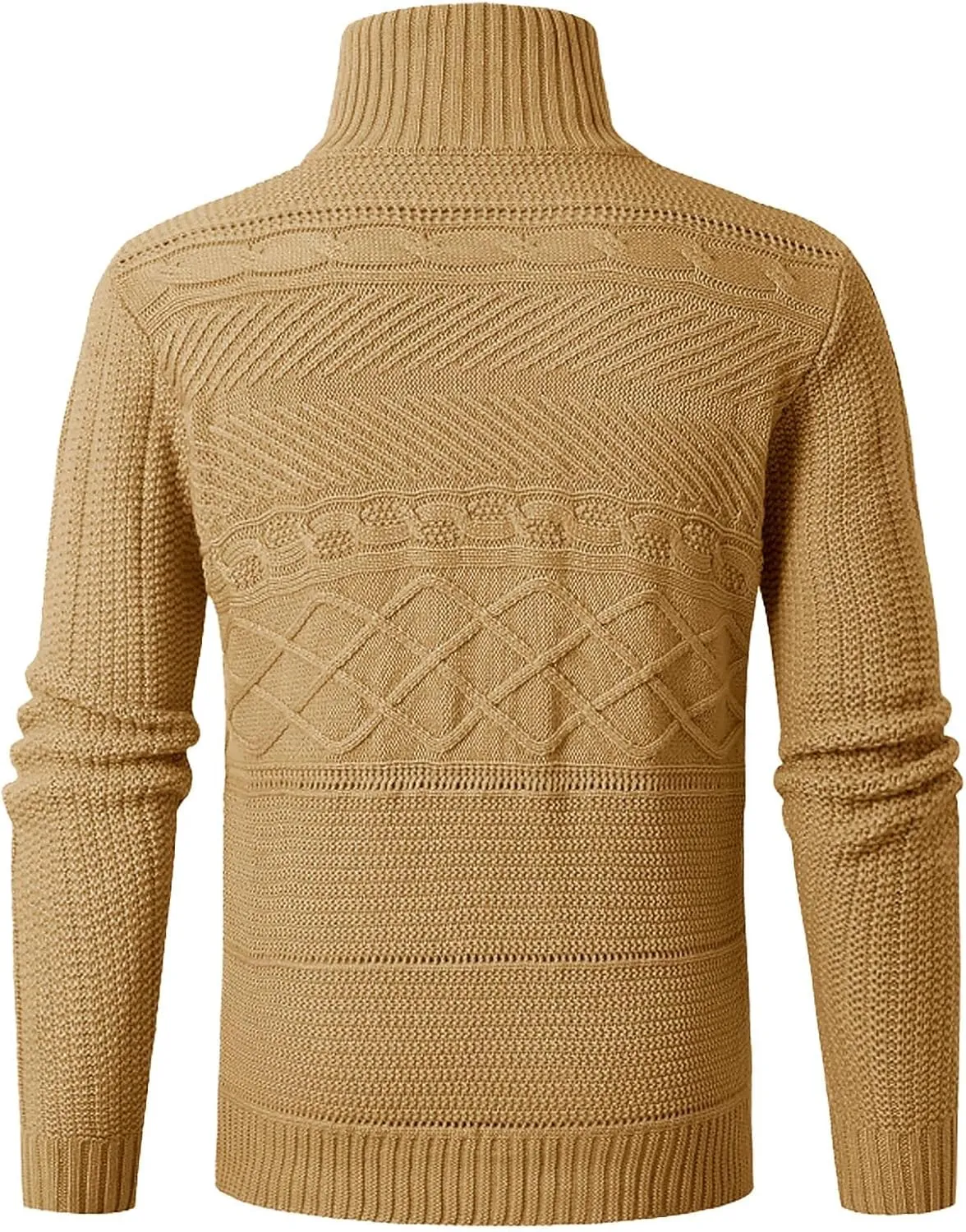 Karlywindow Men's Cable Knitted Oplique Zip Button Front Long Sleeve Cardigan Sweater