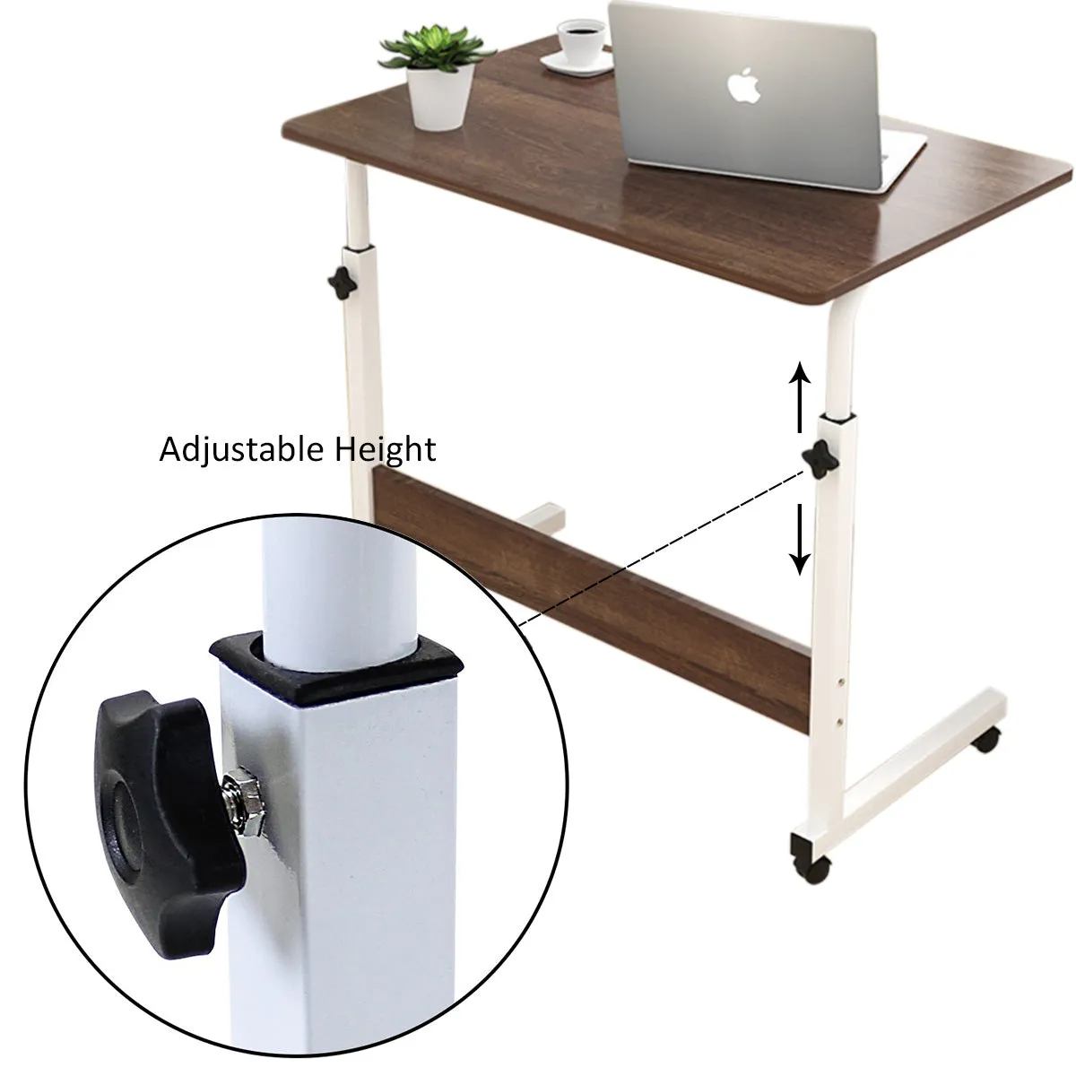 Kawachi Portable Height Adjustable Bedside Patient Tray Overbed Laptop Study Table KW10-Brown